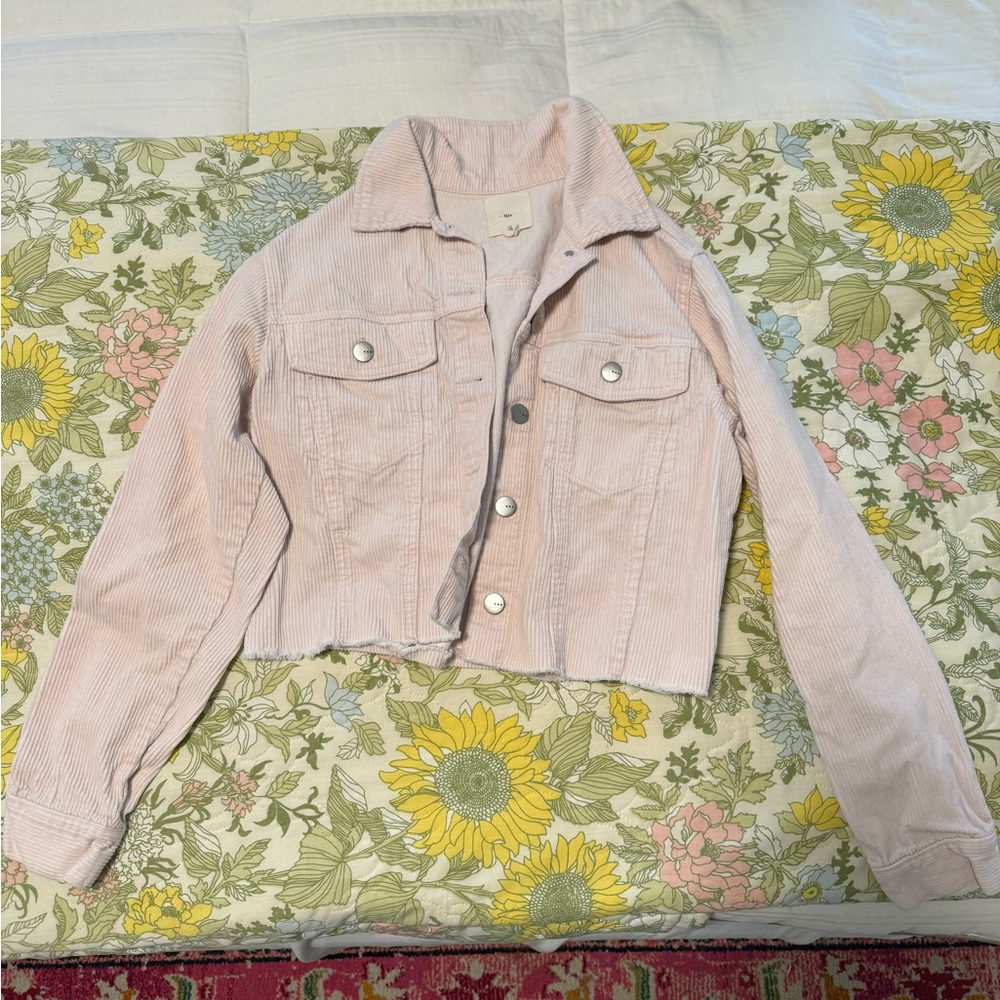 Francesca's Collections Pink Jean Jacket Cropped Style